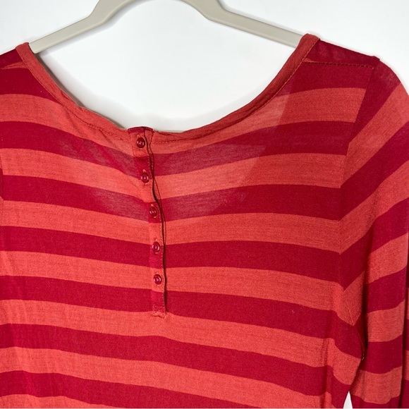 Lucky Brand Orange & Red 3/4 Sleeve Striped Top Blouse Button Back Size Medium - Picture 5 of 9